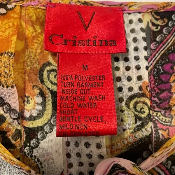 V Cristina Abstract Sheer Blouse Size Medium Multicolor​‎ Yellow - Image 7
