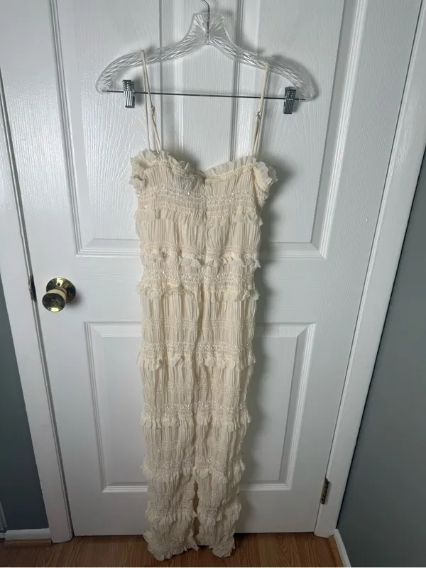 House of CB Solana Ivory Sequin Pleat Maxi Dress S - Image 7
