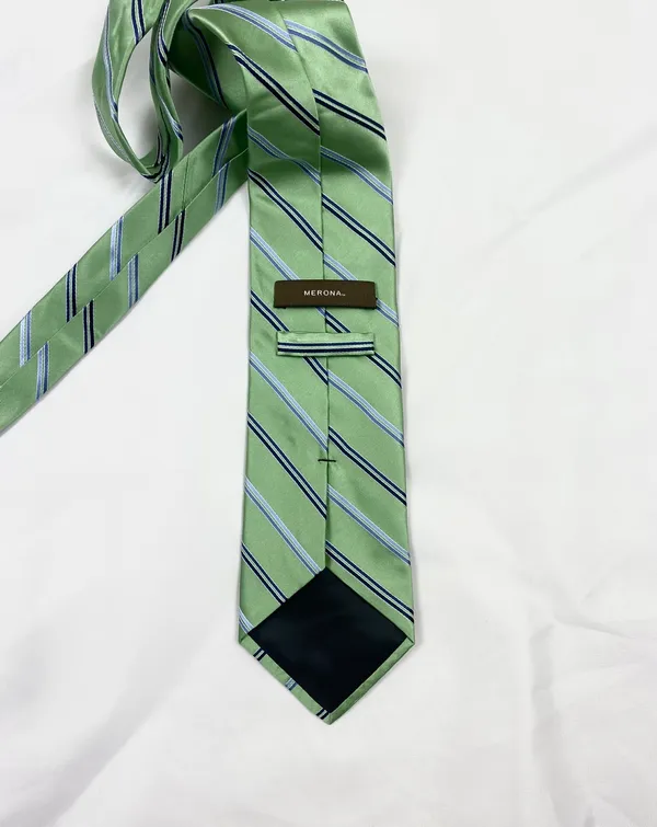 Merona Men's Green/Blue Striped Neck Tie Excellent Used Condition - Image 2
