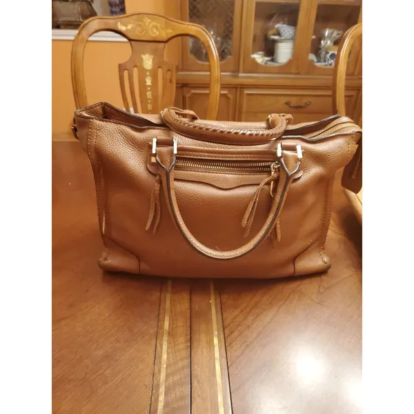 Rebecca Minkoff BROWN Soft Leather Pocket Zipper Top Handles Shoulder Bag - Image 9