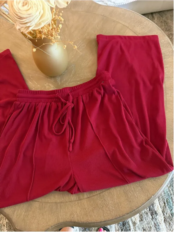 Women's Unbranded Red Ribbed Wide Leg Pants M - Image 5