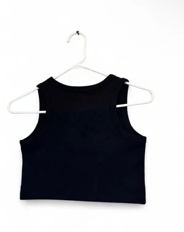 Black Cropped Tank Top with Triangle Logo - Image 2
