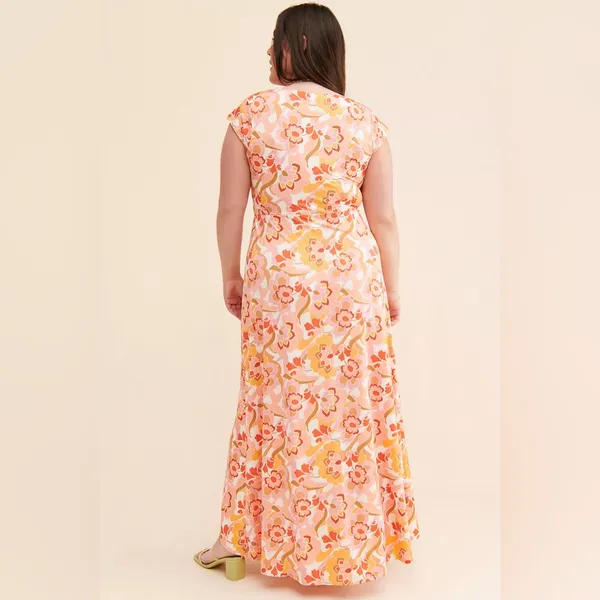 NWT AFRM Anthropologie Lizette Coral Floral Cutout Slinky Maxi Dress 2X Boho - Image 3