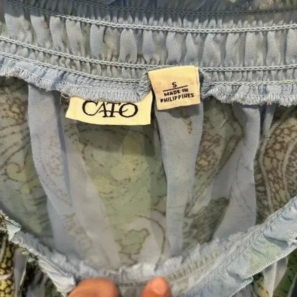 CATO Size Small Blue Green Black‎ Lightweight Flowy Boho Hippie Shirt - Image 4