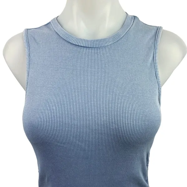 Garage Women's Blue Sleeveless Crew Neck Ruched Mini Bodycon Tank Dress Size M - Image 6