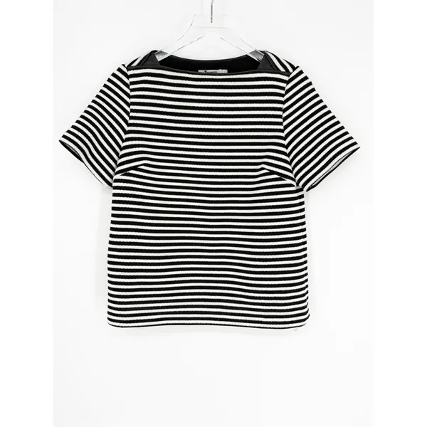 T‎ by Alexander Wang Striped Leather Trim Boatneck Top Women's 6 Minimalist - Image 2