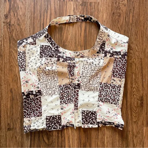 Y2K Halter One Shoulder Bandana Patchwork Top Sz XL White - Image 2