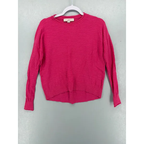 LOFT Womens Sweater Pink‎ Textured Knit Long Sleeve Crew Neck XS - Image 2