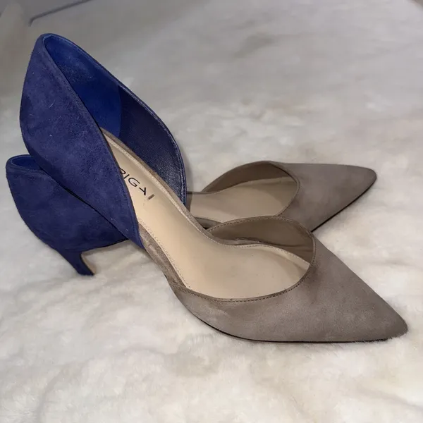 Via Spiga Two-Toned D'Orsay Genuine Leather Blue Taupe Suede Designer Pumps 8.5 - Image 12