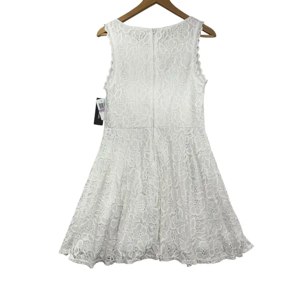 City Studio White Lace Fit Flare Dress Sleeveless‎ Scalloped Neckline Size 11 - Image 6
