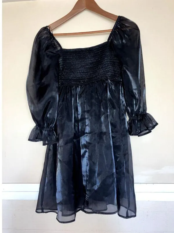 BLU PEPPER Satin Babydoll Mini Dress Black Size Small S GOTH FOREST FAIRY GRUNGE - Image 6