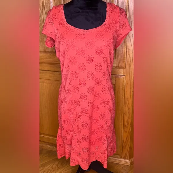 Free People Daisy Lace Godet‎ Fit & Flare Mini Dress Orange Persimmon Size Large - Image 6
