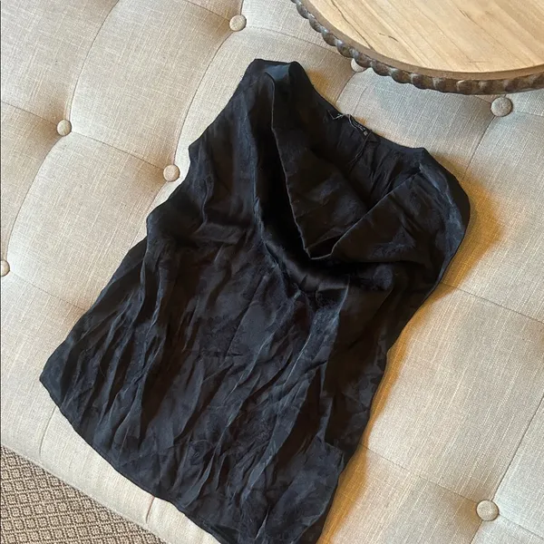 Zara Black Satin Floral Embossed Cowl Neck Blouse Size XS - Image 3