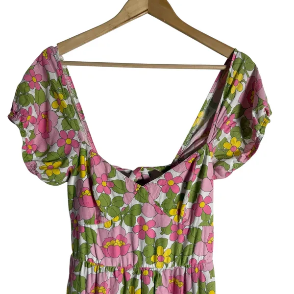 Show Me Your MuMu Cathy Pink Retro Floral Sweetheart Tie Back Puff Maxi Dress M - Image 7