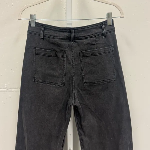 Miou Muse Straight Wide Leg High Waisted Denim Jeans Stretch Faded Black Med W28 - Image 7