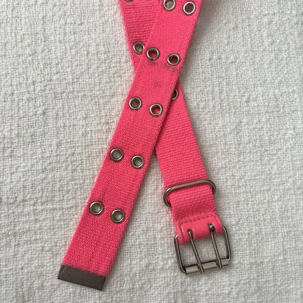 Vintage‎ 90s Y2K Bright Neon Pink Waist Belt Silver Grommet Eyelets 38 In Womens - Image 5