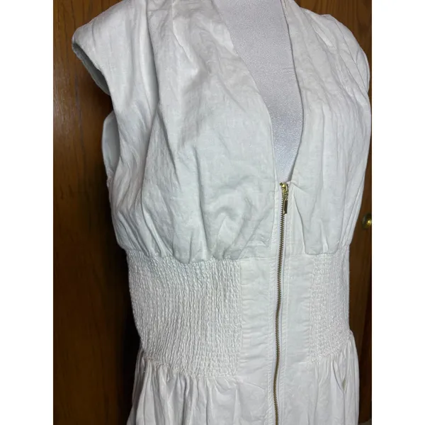 Anthropologie Tommie Cap Sleeve Smocked mini shirt dress White Linen Blend NEW - Image 3