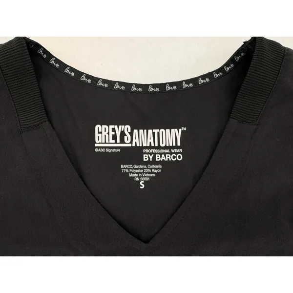 Greys Anatomy Scrub Top Size Small Love V-Neck 4 Pocket Zipper - Image 5