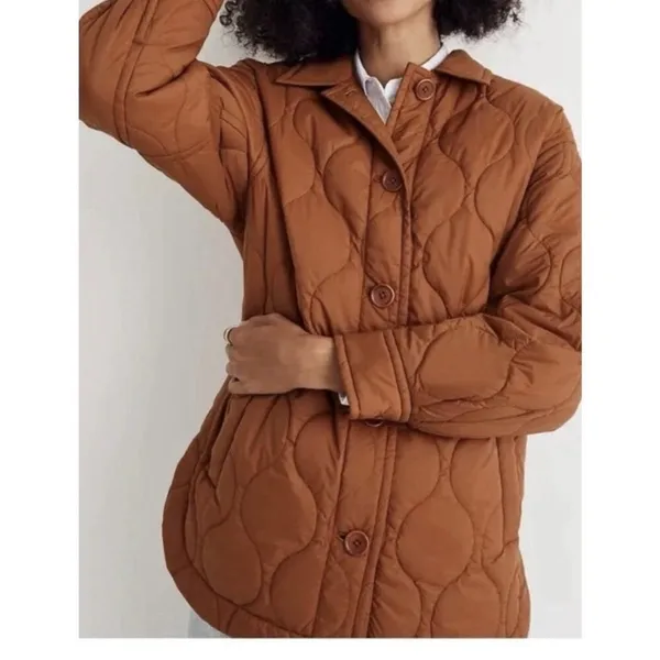 Madewell Air Puff Quilted Shirt Jacket, Warm Coffee Brown Rust, Women's XL - Image 10
