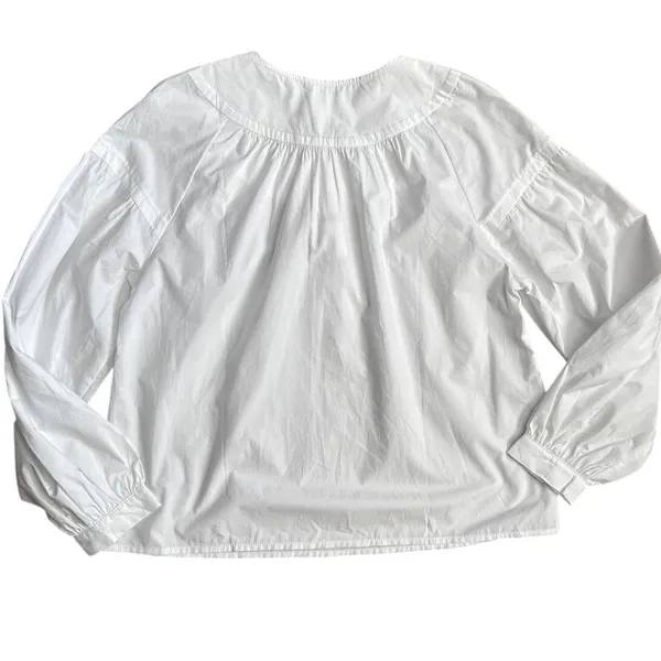 J.Crew Shirred Popover Top in Cotton Poplin Bright Gold Buttons White Size XS - Image 5