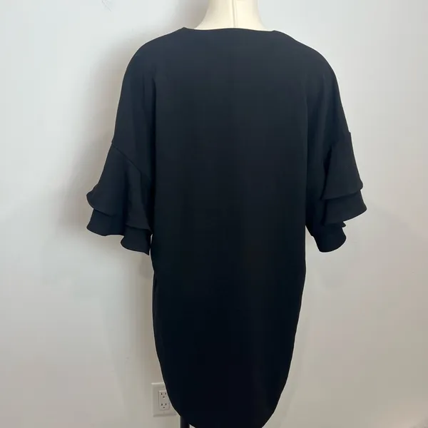 Zara Women Black V-Neck Flutter Sleeve Dress - Image 3