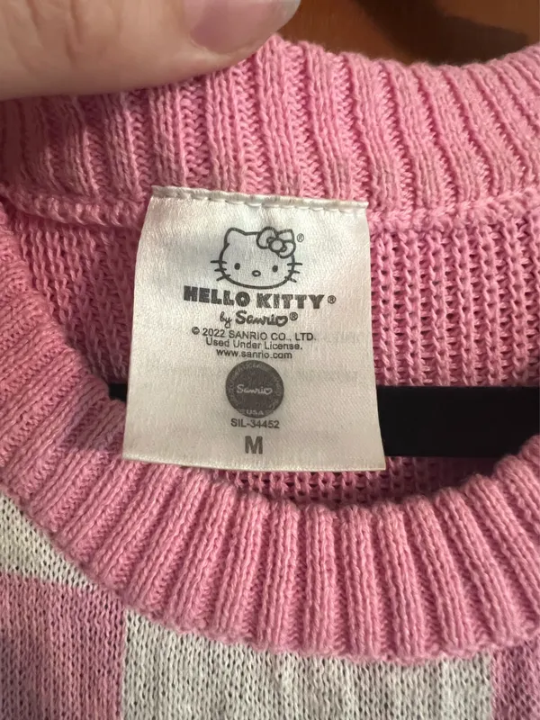Hello Kitty Knit Sanrio Pink Checkered Sweater Vest - Image 3