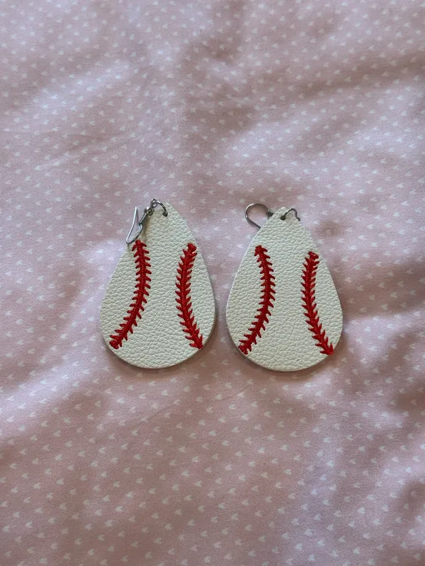 Baseball Earrings White - Image 3