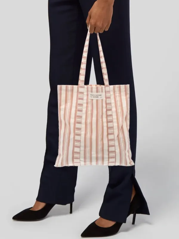 NEW Sezane Octobre Limited edition Pink Stripe Canvas Tote Bag - Image 2