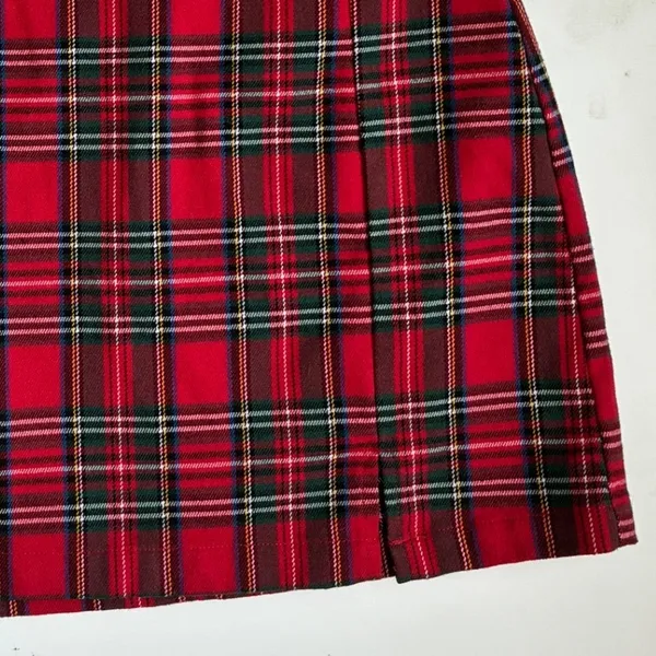 Brandy‎ Melville Red Plaid Cara Mini Skirt Side Slit High Waisted Tartan XS S - Image 7