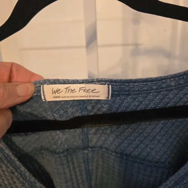 We The Free Waffle Knit V-Neck Pullover in Denim Blue - Image 2