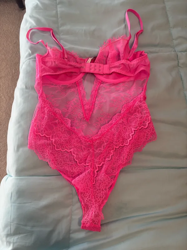 Victoria's Secret Neon Pink Lace Bodysuit Chemise - Image 3
