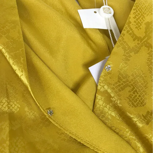 WAYF Yellow Gold Snake Print Long Sleeve Mini Dress Ruched Low Cut Large New‎ - Image 6