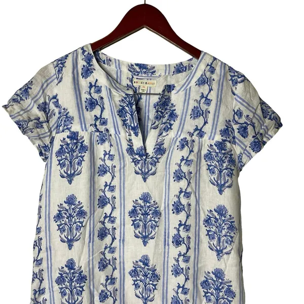 Roller Rabbit white blue Lily Stripe Pamina linen maxi dress sz XS - Image 7
