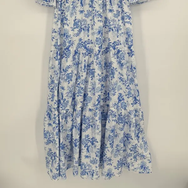 Tuckernuck Ginger Dress Medium Blue Floral Toile Maxi Coastal Grandmother Preppy - Image 6