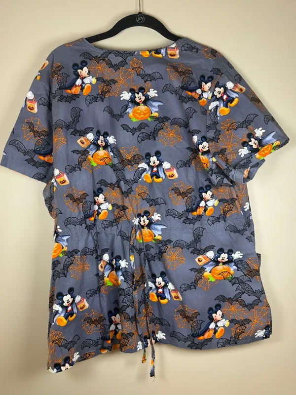 Disney Vampire Mickey Halloween Scrub Top XL Drawstring Waist Three Pocket - Image 7