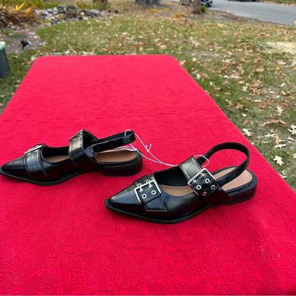 Size 6 Peyton Double Buckle black‎ Slingback Flats by wild fable - Image 4