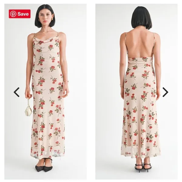 Stitch & Feather Womens Sz Small Maxi Dress Roses Low Back Romantic Feminine - Image 2