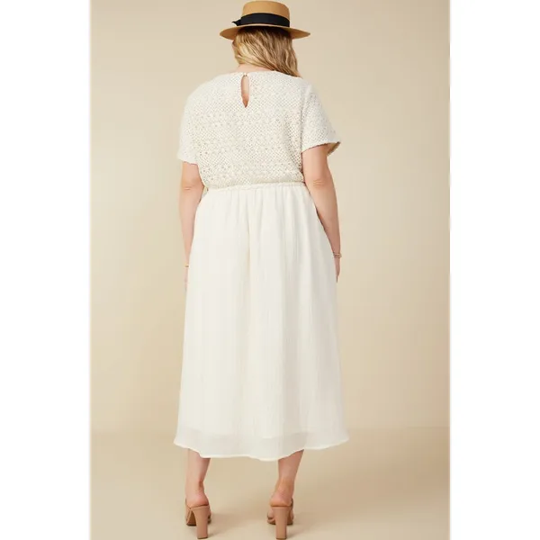 NWT Hayden Los Angeles Cream Crochet Lace‎ Mix Media Midi Dress 3XL - Image 10