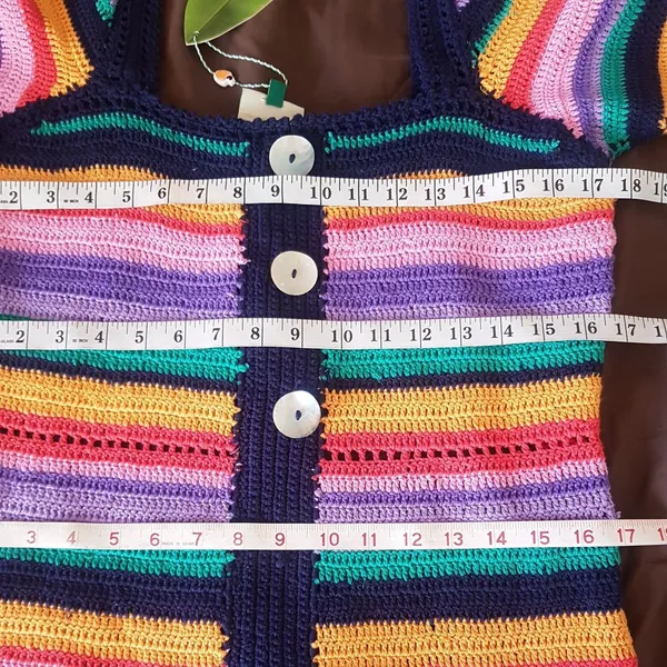 Farm Rio Sweater Dress XS Striped Short Sleeve Winter Summer Fall Boho Retro - Image 13