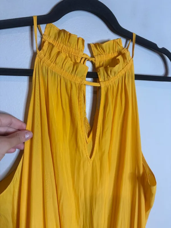 Ramy Brook yellow gold high neck ruffle mini dress - Image 2