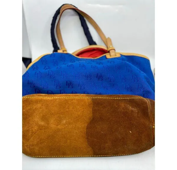 Dooney & BOURKE Blue Brown Large Fabric Tote Bag - Image 14