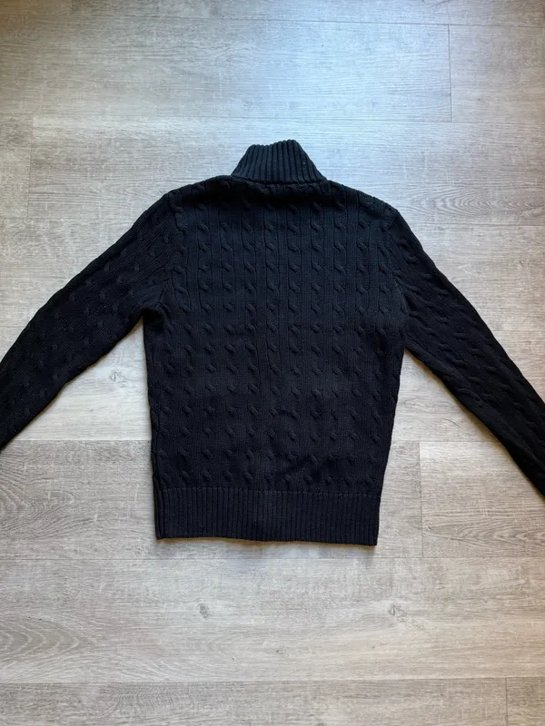 Ralph Lauren Golf Cable Knit Smock Neck 100% Cotton Black Cardigan Size M - Image 10