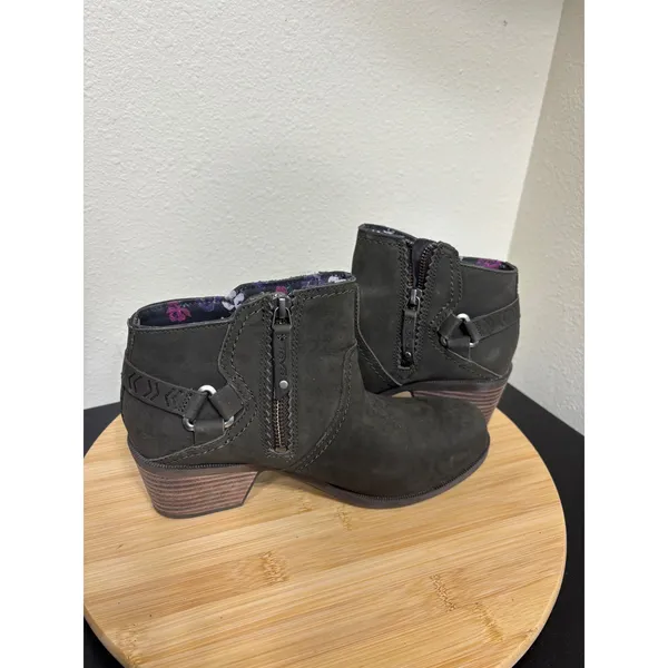 Teva‎ Foxy Ankle Boots Women 7 Olive Leather Waterproof Floral Stacked Heel - Image 9