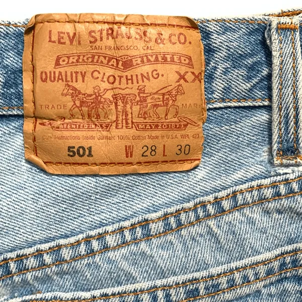 Vintage 90s Levi’s 501 Jeans Custom Brown Boho Stripe Hem USA Made Festival Wear - Image 6