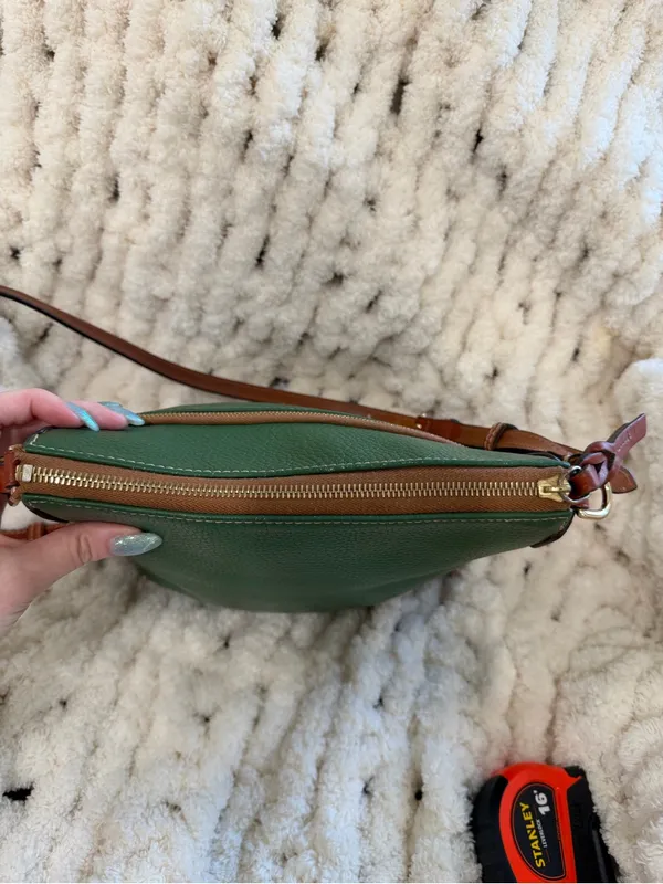 Dooney & Bourke Emerald Green Pebbled Leather Shoulder Bag with Brown Trim - Image 6