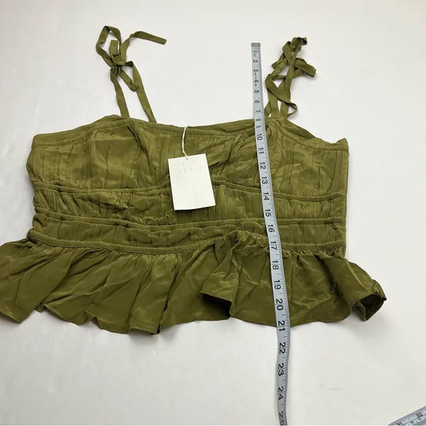 Ulla Johnson Nora Tie Shoulder‎ Silk Peplum Top Size 12 Olive Green Milkmaid NEW - Image 9