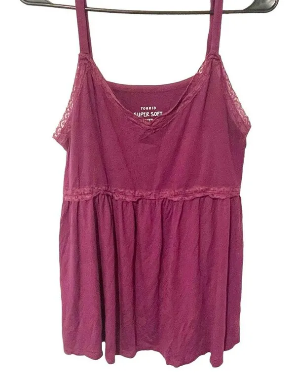 Torrid Plus Size 1X Purple Super Soft Berry Lace Babydoll Cami - Image 2