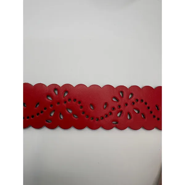 Red Scalloped Laser Cut‎ Floral Belt Rhinestone Buckle XL Sparkly Coquette - Image 4