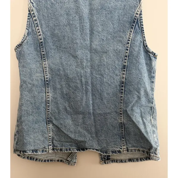 Free People We The Free Aimee Denim Long Vest‎ Ultra Light Beam Women's Size Med - Image 6