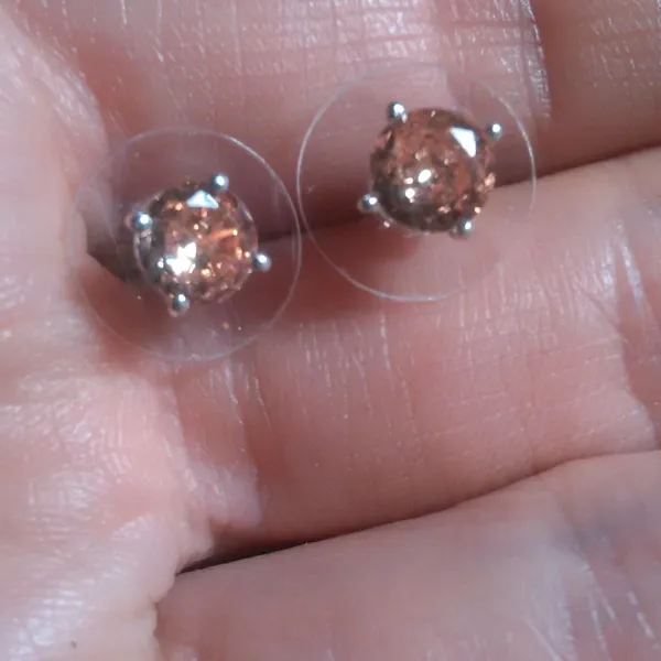 Simulated Champagne Diamond Stainless Steel Solitaire Stud Earrings - Image 9